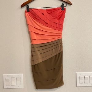 Strapless Orange and brown short dress, Small, Jodi Kristopher
